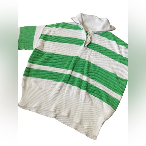 NEW Aerie Beyond Green White Quarter Zip Preppy Rugby Varsity Oversized Sweater - Picture 2 of 6